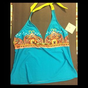 NWT Athleta Blue & Yellow Halter Tankini Top XL
